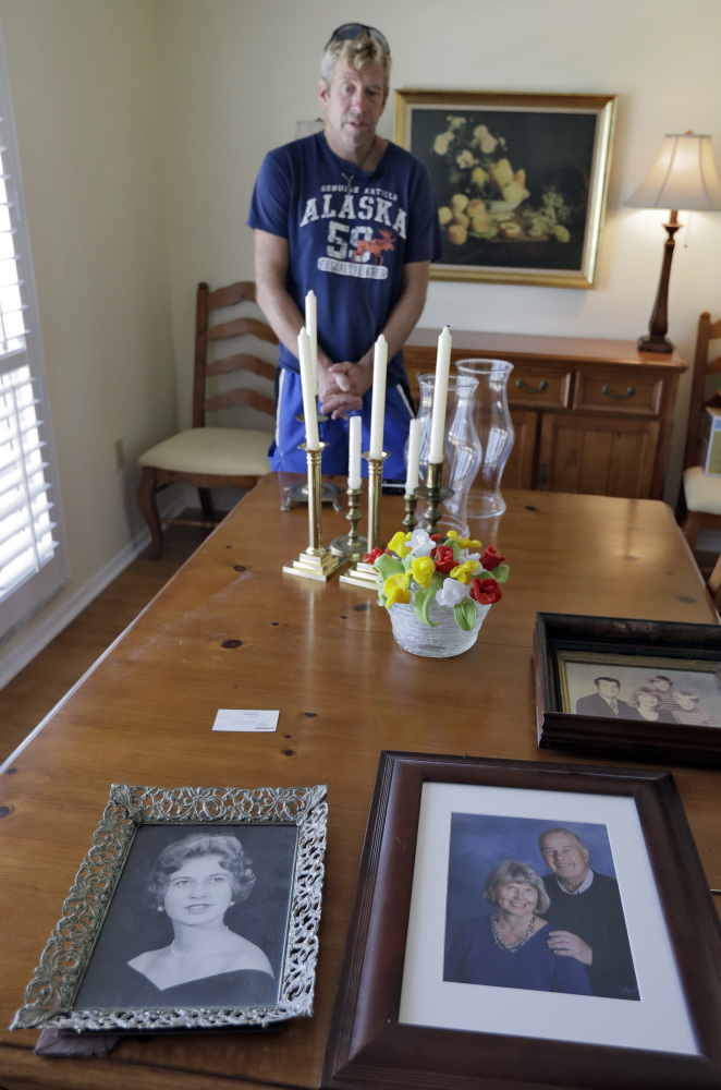 Steve Knowlton talks about his mother Mary Knowlton, shown in family photos, during an interview Wednesday, Aug. 10, 2016, in Punta Gorda, Fla. Police say an officer accidentally shot Mary to death during a citizen's academy "shoot/don't shoot" exercise Tuesday evening. (AP)