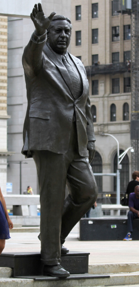 Former Philadelphia Mayor Frank Rizzo, a charismatic character, is portrayed in a statue.