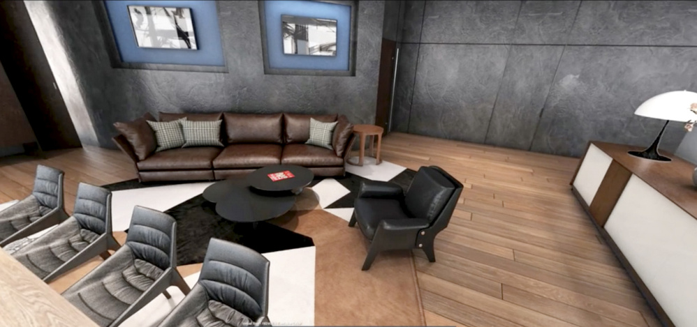 A screenshot of a Tangram 3DS rendering shows off the interior of an unbuilt building.