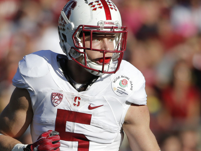 Stanford running back Christian McCaffrey plays against Iowa during the first half of the Rose Bowl e in Pasadena, Calif. 