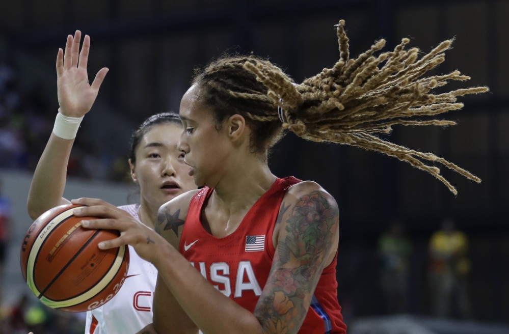 U.S. center Brittney Griner controls the ball under the basket during the first half Sunday against China in Rio de Janeiro.