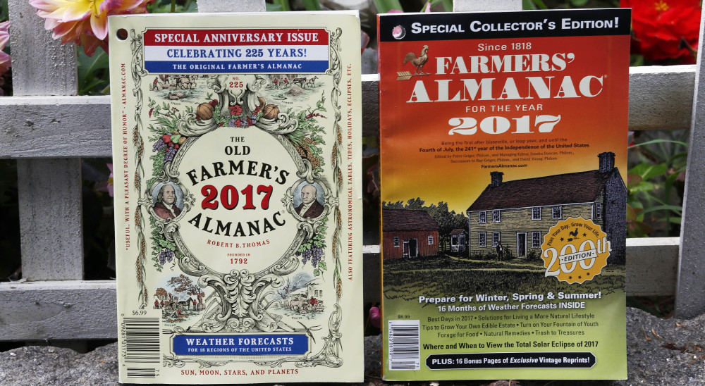 The new editions of the Old Farmer's Almanac, left, and Maine's Farmers' Almanac will be released soon.