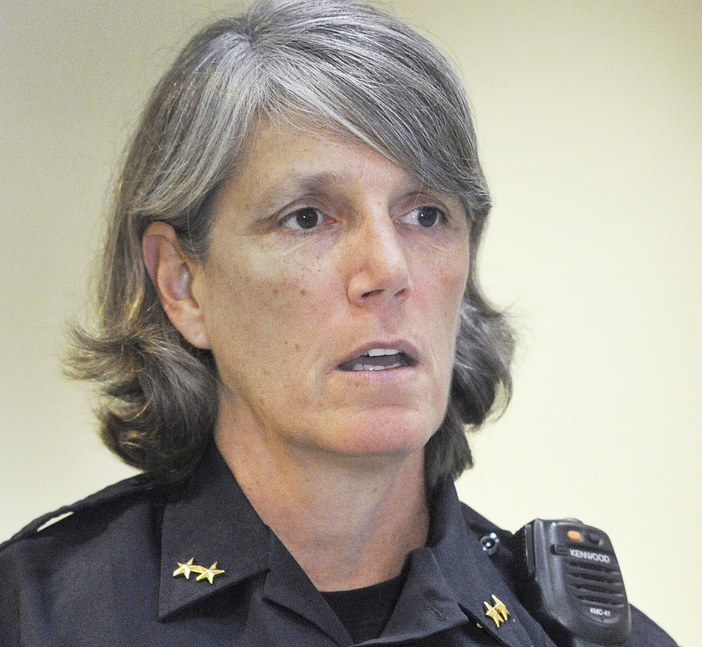 Westbrook Police Chief Janine Roberts and other city officials held a community meeting to discuss the recovery of threatening notes against the city's Muslim community. No arrests have been made in the case.