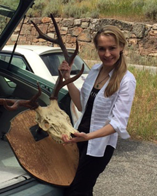 Anita Thompson returns trophy antlers to the former home of writer Ernest Hemingway on Aug. 5.