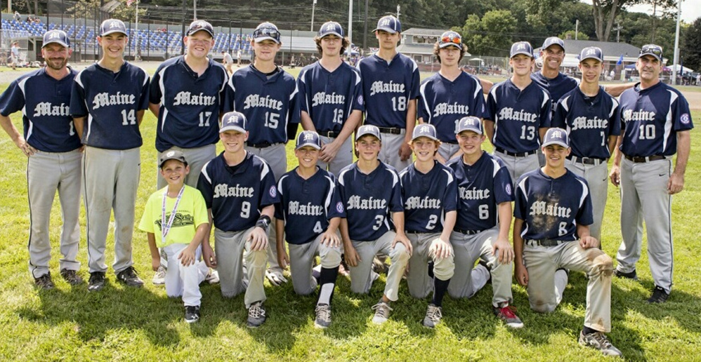 Portland's 14U Babe Ruth team finished with a 3-2 record at the World Series in Westfield, Massachusetts. Team members, from left to right: Front row: bat boy Brandon Mielke, Jackson Villani, Henry Westphal, Liam Niles, Robby Shiels, Garen Kelley and Ike Kiely. Back row: Coach Steve Niles, Alex Smith, Luke Hill, Caden Horton, Brian Riley, Mike Jones, Liam Riley, Griffin Buckley, Manager Matt Rogers, Nate Rogers and Coach Dan Riley.