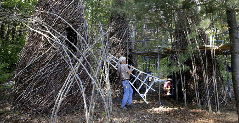 Patrick Dougherty began using sticks in his art to repurpose saplings along highways and power lines discarded by maintenance crews. Some of his art soars as high as 30 feet.