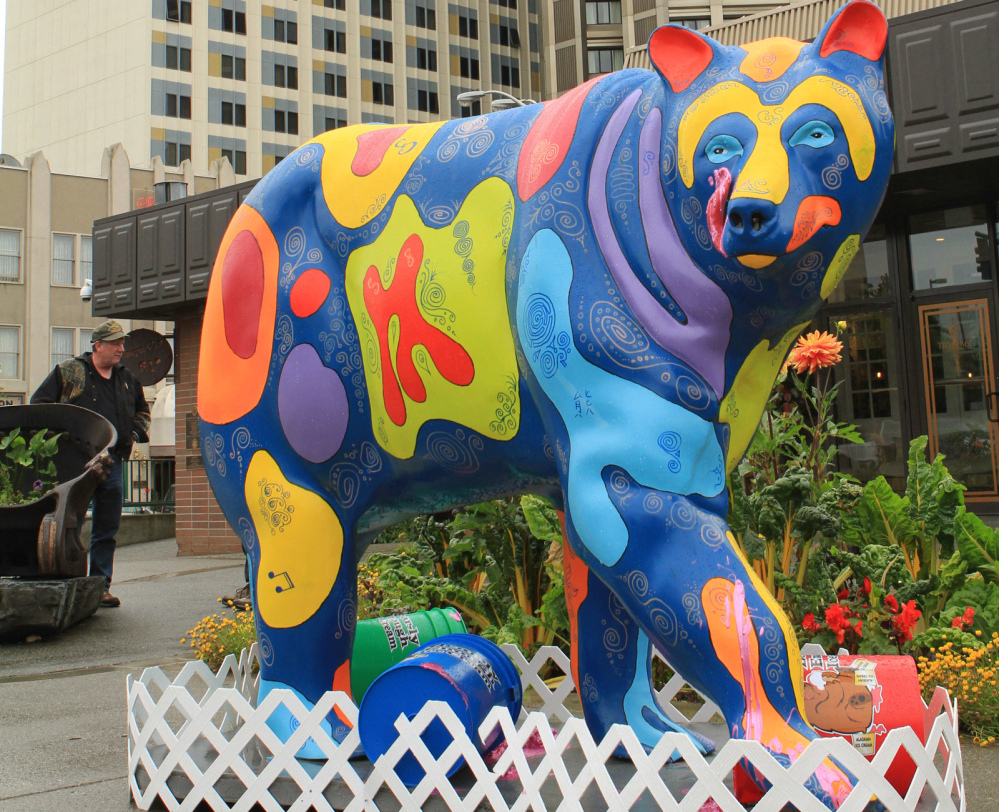 Bears do have a sweet tooth, and this fiberglass beast – sponsored by an ice cream shop – appears to be licking sweet treats off its face.