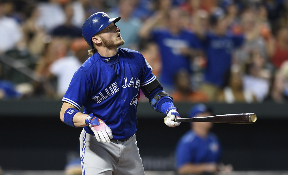 Toronto's Josh Donaldson, who has four homers in his last two games, watches his fourth-inning solo blast in a the Blue Jays' 5-1 win Monday in Baltimore.