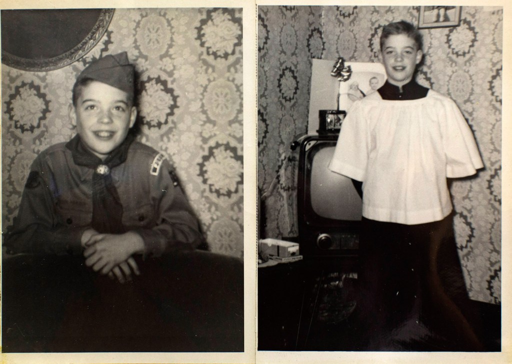 Childhood pictures of Lawrence Gray, who was abused beginning in 1958 by Fr. James Vallely. Attorney Mitchell Garabedian held a press conference on Monday to announce a settlement with the Diocese of Portland.