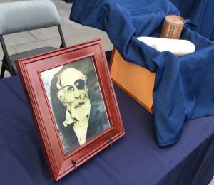 The cremated remains and a photo of Maine Civil War soldier Jewett Williams are displayed in Salem, Ore., on Monday before the ashes are handed over for a motorcycle journey across the country to Williams' home state of Maine to be buried with military honors. Williams served in the 20th Maine Regiment and died in 1922 at an Oregon insane asylum.