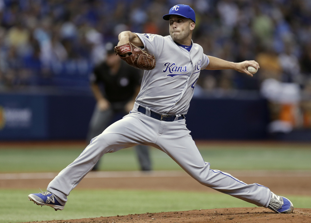 Kansas City's Danny Duffy threw no-hit ball for seven innings before giving up a leadoff double in the eighth in a 3-1 win over Tampa Bay on Monday at St. Petersburg, Fla.
