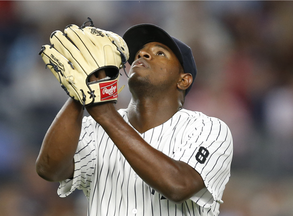 Luis Severino of the Yankees comes off the mound after the seventh inning as the Yankees held off the New York Mets 9-5 on Wednesday at Yankee Stadium.