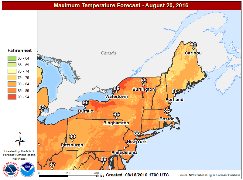 High temperatures will be warmest on Saturday this weekend.
