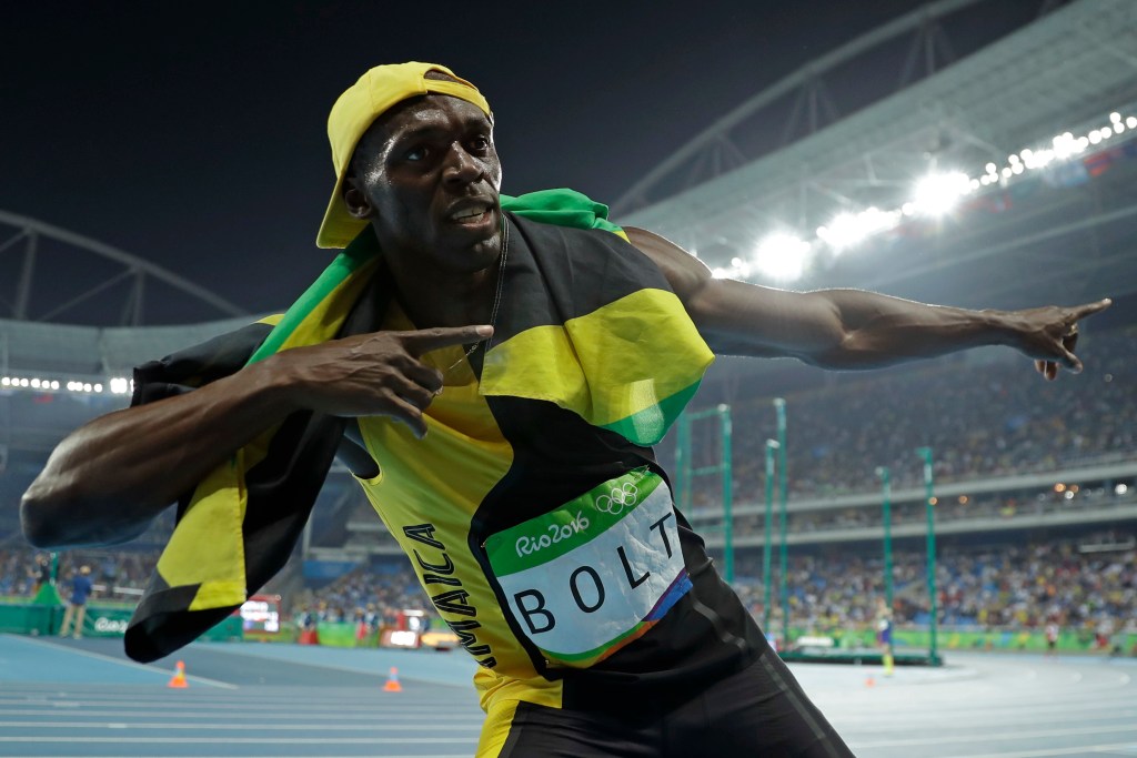 Jamaica's Usain Bolt celebrates after winning the gold in the 100-meter final Sunday in Rio de Janeiro, Brazil.
Associated Press/Matt Slocum