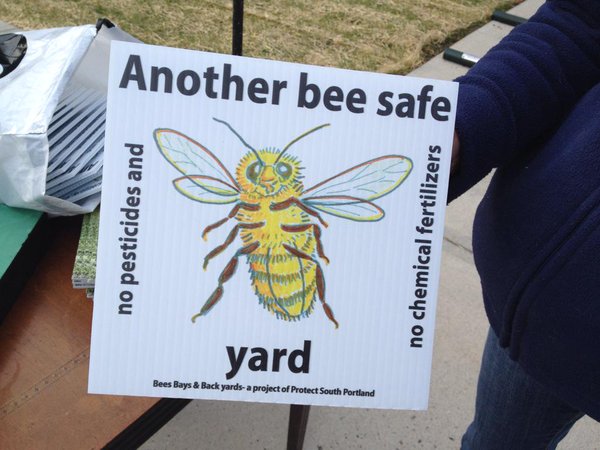 A sign encouraging people to stop using pesticides was posted outside South Portland City Hall in June. The City Council on Monday showed its support for a revised, penalty-free version of a so-called cosmetic pesticide ban.
