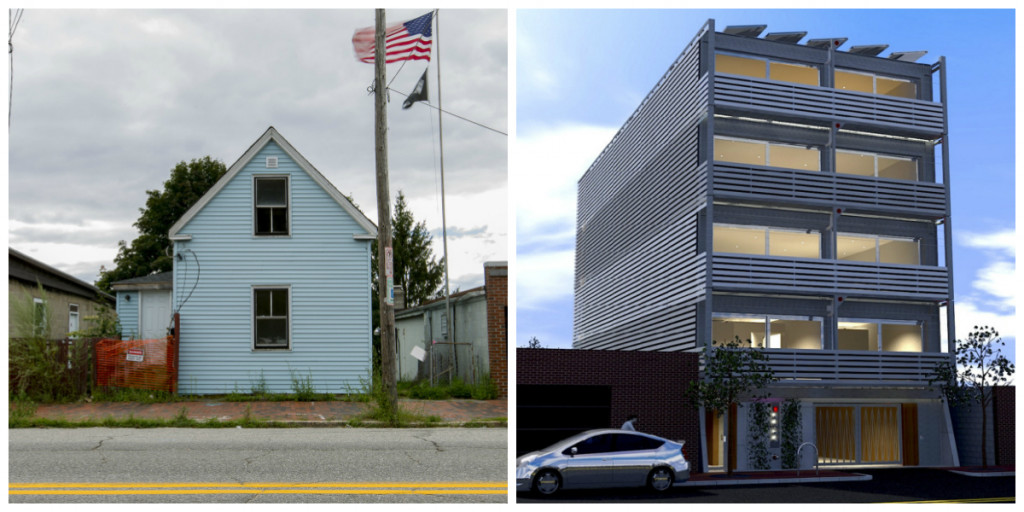Left: The home currently at 180 Washington Ave. Right: The proposed condo building.