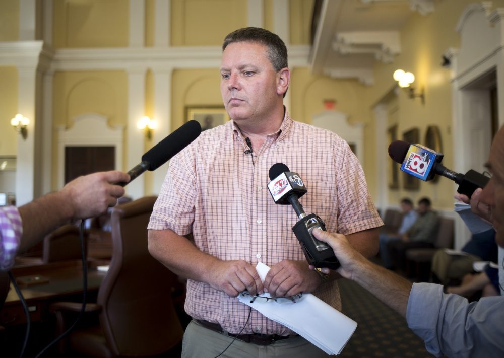 Senate President Michael Thibodeau holds a news conference about Gov. Paul LePage at the State House on Friday.