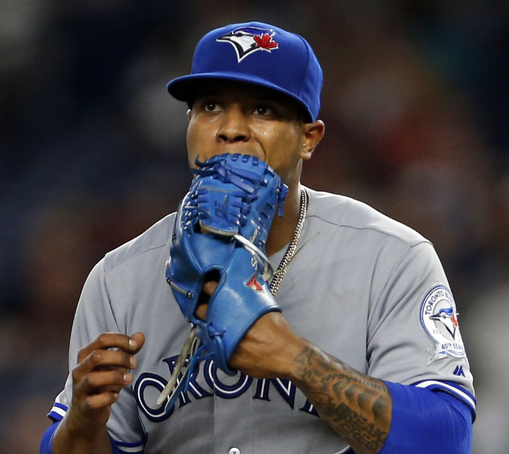 Blue Jays starter Marcus Stroman struck out eight in five innings Wednesday, but the Yankees won 2-0 to finish off a three-game sweep in New York.