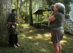 CAMDEN, ME - AUGUST 11: Pattie Rowe makes a photo of model Carol Fritsche in Camden on Thursday, August 11, 2016. Rowe was a student in a Maine Media Workshops portraiture class taught by Joyce Tenneson. (Photo by Gregory Rec/Staff Photographer)