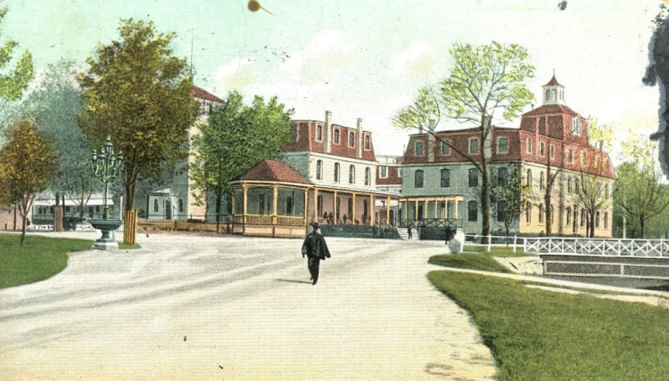 The barracks at what was called the National Home for Disabled Volunteer Soldiers at Togus are depicted on a postcard from the early 1900s.
