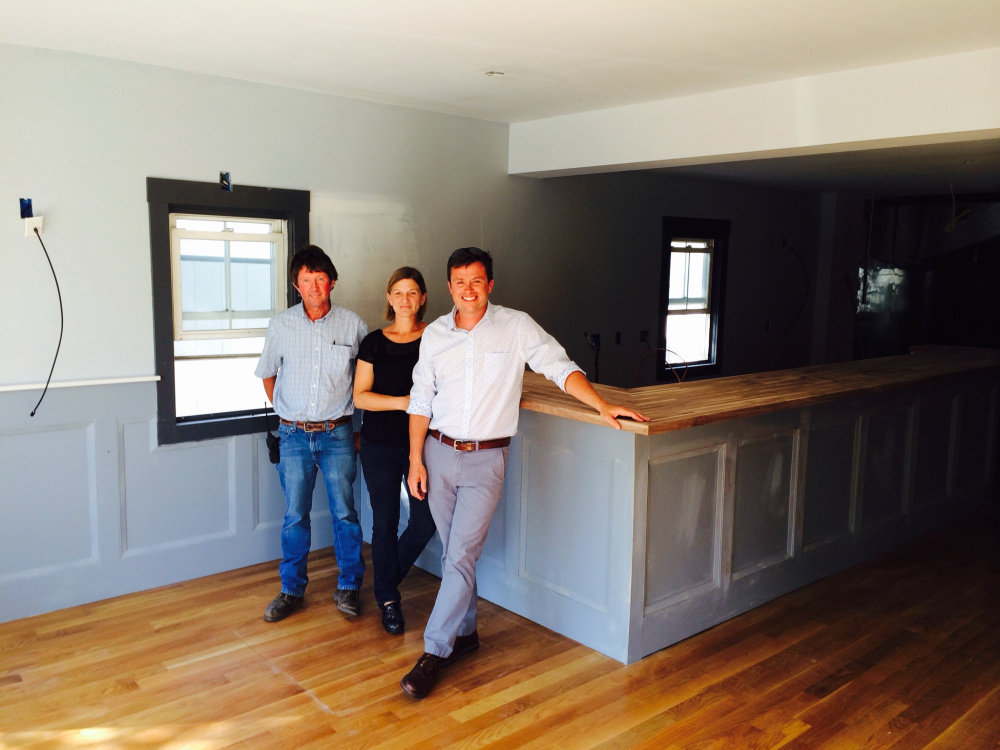 Scott Dugas, left, is leasing the space at 365 Main St. in Yarmouth to Caitlin Henningsen, center, and Sean Ireland to open Owl & Elm.