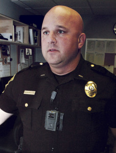 Winslow police Lt. Josh Veilleux wears a body camera that officers now use for gathering evidence at all police calls.
