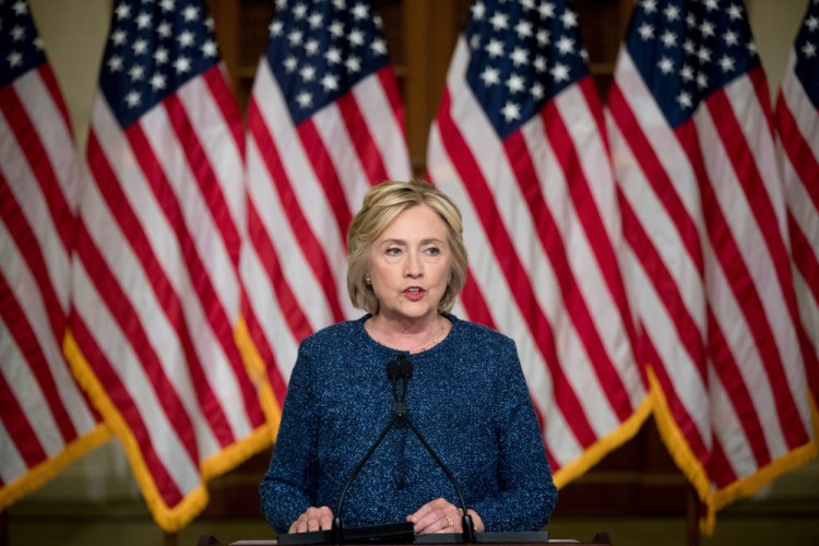 Hillary Clinton speaks at the Historical Society Library in New York on Sept. 9.