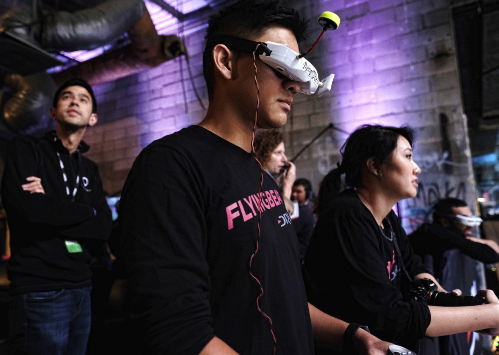 Ken "Flying Bear" Loo watches a Drone Racing League event in Hawthorne, Calif., last March.