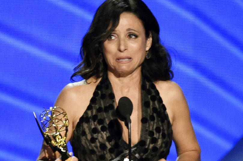 Julia Louis-Dreyfus accepts the award for outstanding lead actress in a comedy series for "Veep" at the 68th Primetime Emmy Awards on Sunday at the Microsoft Theater in Los Angeles.