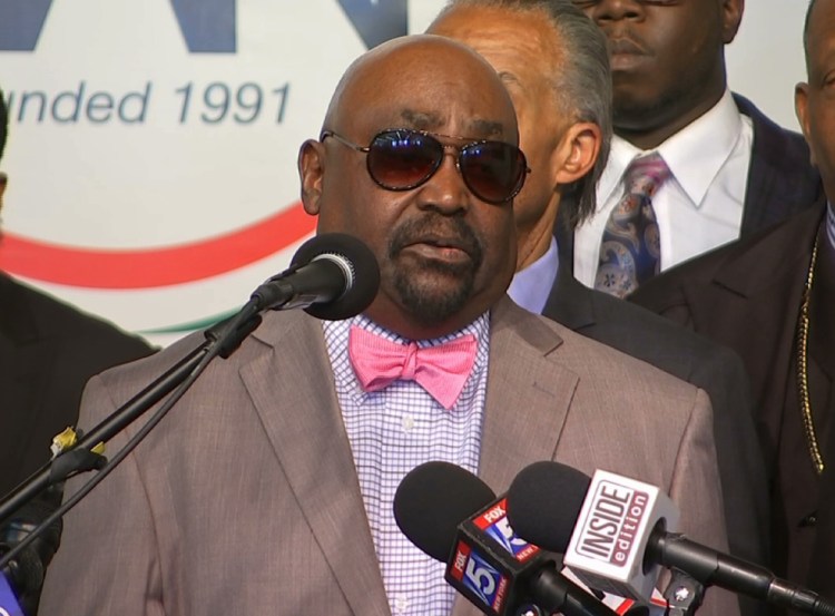 In this image taken from video, The Rev. Joey Crutcher, father of Terence Crutcher, speaks to the media at the National Action Center in New York on Wednesday. Terence Crutcher was shot and killed by a Tulsa, Oklahoma police officer on Friday.