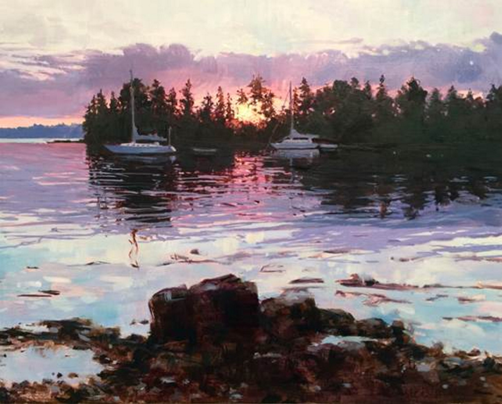 "Warren Island Moorings," by Monique Lazard, oil on canvas, 16 by 20 inches