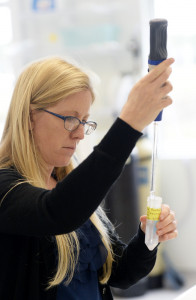 At ViroStat's lab in Westbrook, Amber McAllister fills vials holding antibodies that could be used in new diagnostic tests for Zika to get faster results.