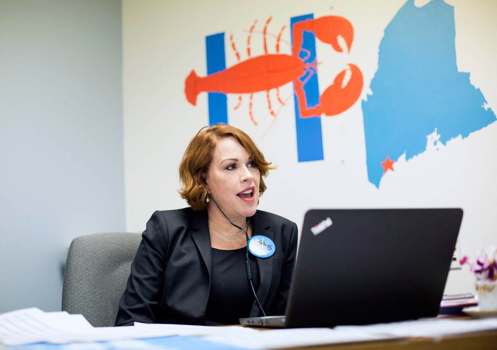 Molly Ringwald makes a call Tuesday at a phone bank at Democratic headquarters in Portland during her visit in support of Hillary Clinton.
Derek Davis/Staff Photographer