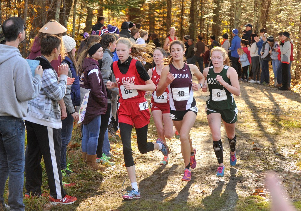 Three of the top four finishers at the Class A state meet return this season: From left, Kathrine Leckbee of Mt. Ararat (second), Serena McKenzie of South Portland (fourth) and Anna Slager of Gorham (first).