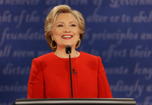 Hillary Clinton speaks at the start of Monday night's debate, the first face-to-face encounter between the major presidential candidates.