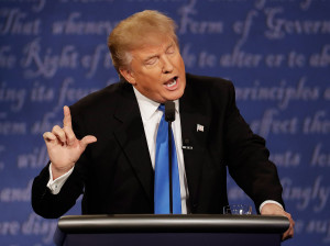 Donald Trump speaks early in Monday night's during the presidential debate.