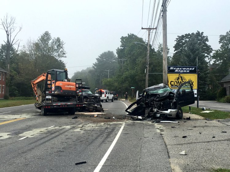 Wrecked cars lie at the scene of a crash on Route 1 in Scarborough on Wednesday morning. WCSH-TV/Kelsey Fabian