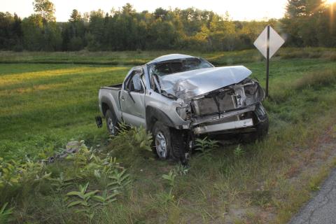 Two men died after this truck rolled over in Prospect on Saturday. (Courtesy Maine State Police)