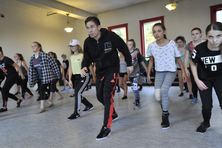 Choreographer Jon Rua leads a dance class at the Dance Studio of Maine in Gorham on Saturday. Until he left "Hamilton" in June, he was the understudy for the lead role.