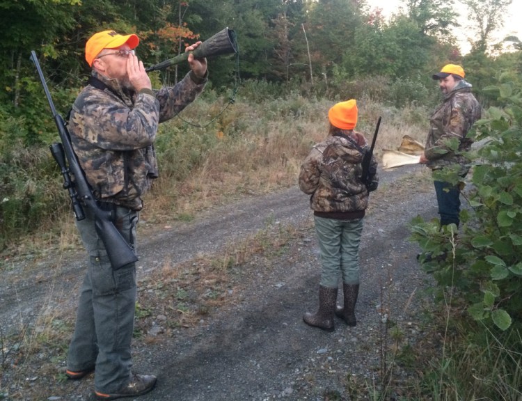 With a party near Moosehead Lake, Maine Guide Jake Allain calls moose on opening day last week.