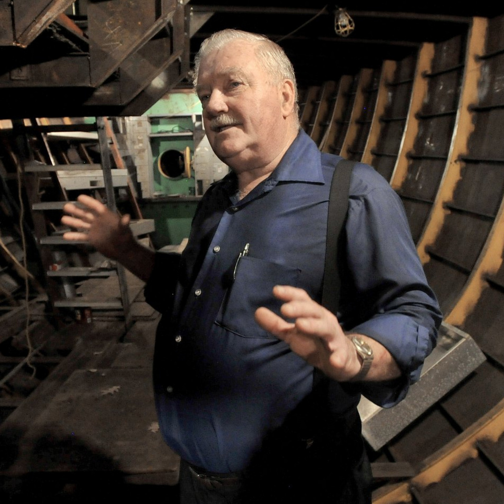 Harold Arndt stands below deck in 2012 and talks about the schooner he's building out of scrap metal in a Freeport neighborhood.