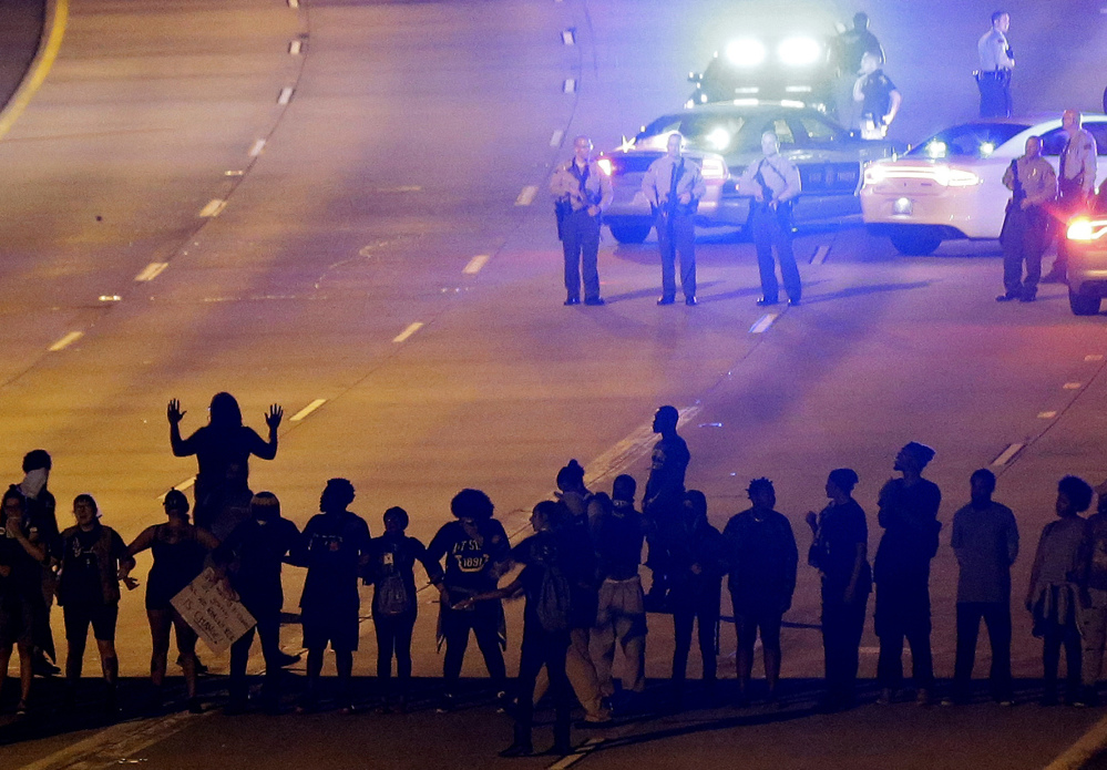 Protesters block Interstate 277 after the police shooting of Keith Lamont Scott last month in Charlotte, N.C.