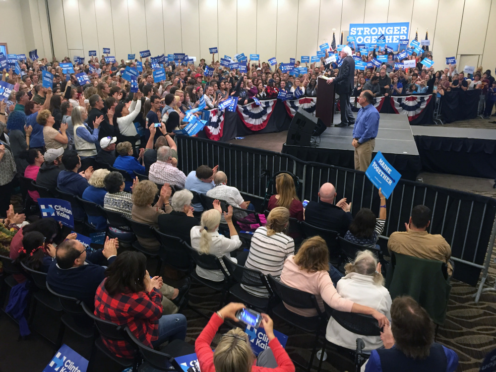 Sen. Bernie Sanders speaks for Hillary Clinton at Friday's rally at the Cross Insurance Center in Bangor.