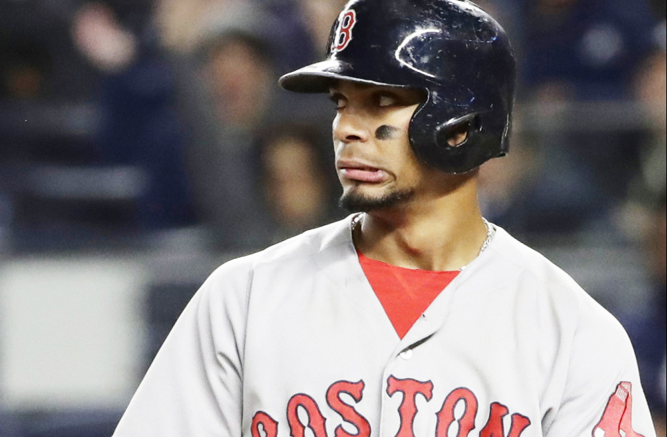 Boston Red Sox's Xander Bogaerts reacts after striking out during the sixth inning of a baseball game against the New York Yankees on Thursday, Sept. 29, 2016, in New York. (AP Photo/Frank Franklin II)