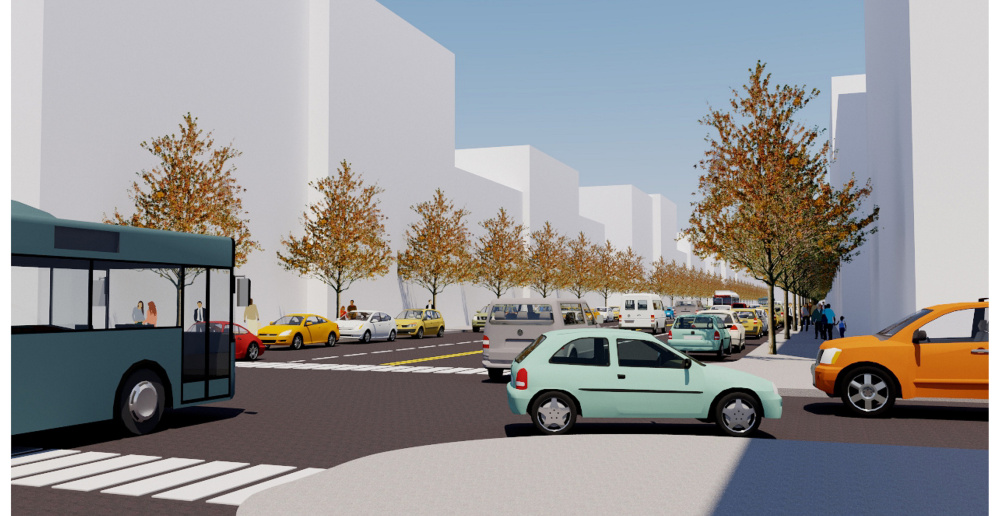 Renderings of a redesigned Forest Avenue at street level.