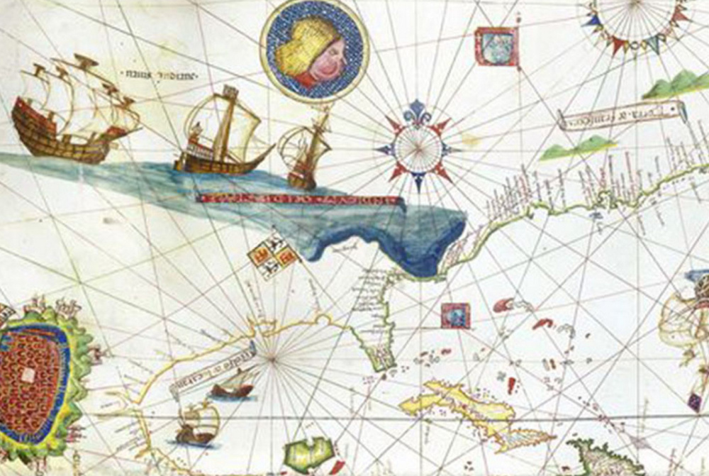 Genoese cartographer Vesconte Maggiolo's 1531 depiction of the Eastern Seaboard, along with the mythical Sea of Verrazano," could have gotten many a mariner lost.