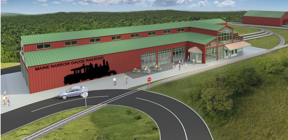 A digital rendering shows the Maine Narrow Gauge Railroad Co.'s proposed facility in Gray, which would include a museum, an engine house, a car barn and over 3 miles of track.