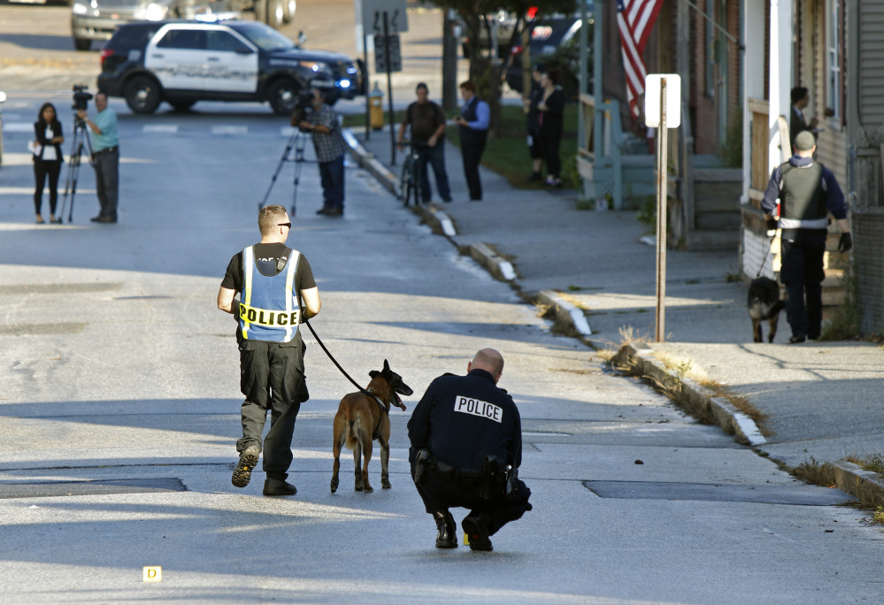 Investigators brought in police dogs, using them to search an apartment building at 109 Gilman St., but no one was arrested.