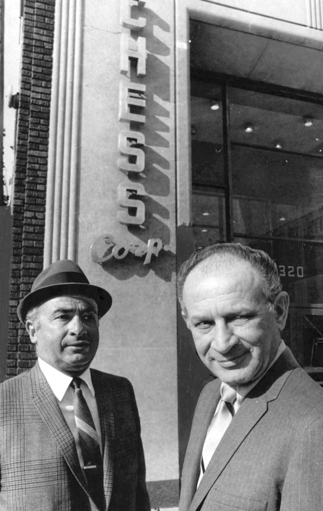 In this undated photo, Phil Chess, left, and Leonard Chess stand outside Chess Records in Chicago.
