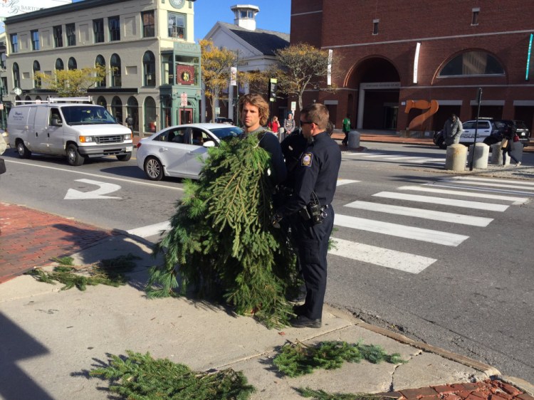 Asher Woodworth says dressing as a tree and slowly crossing a busy intersection on Monday in Portland, for which he was arrested, was conceived as a piece of performance art.